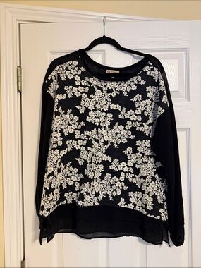 Democracy Black and White Floral Crewneck Sweater